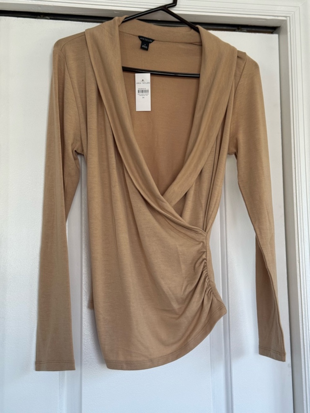 Ann Taylor Camel Wrap-Style Long Sleeve Top